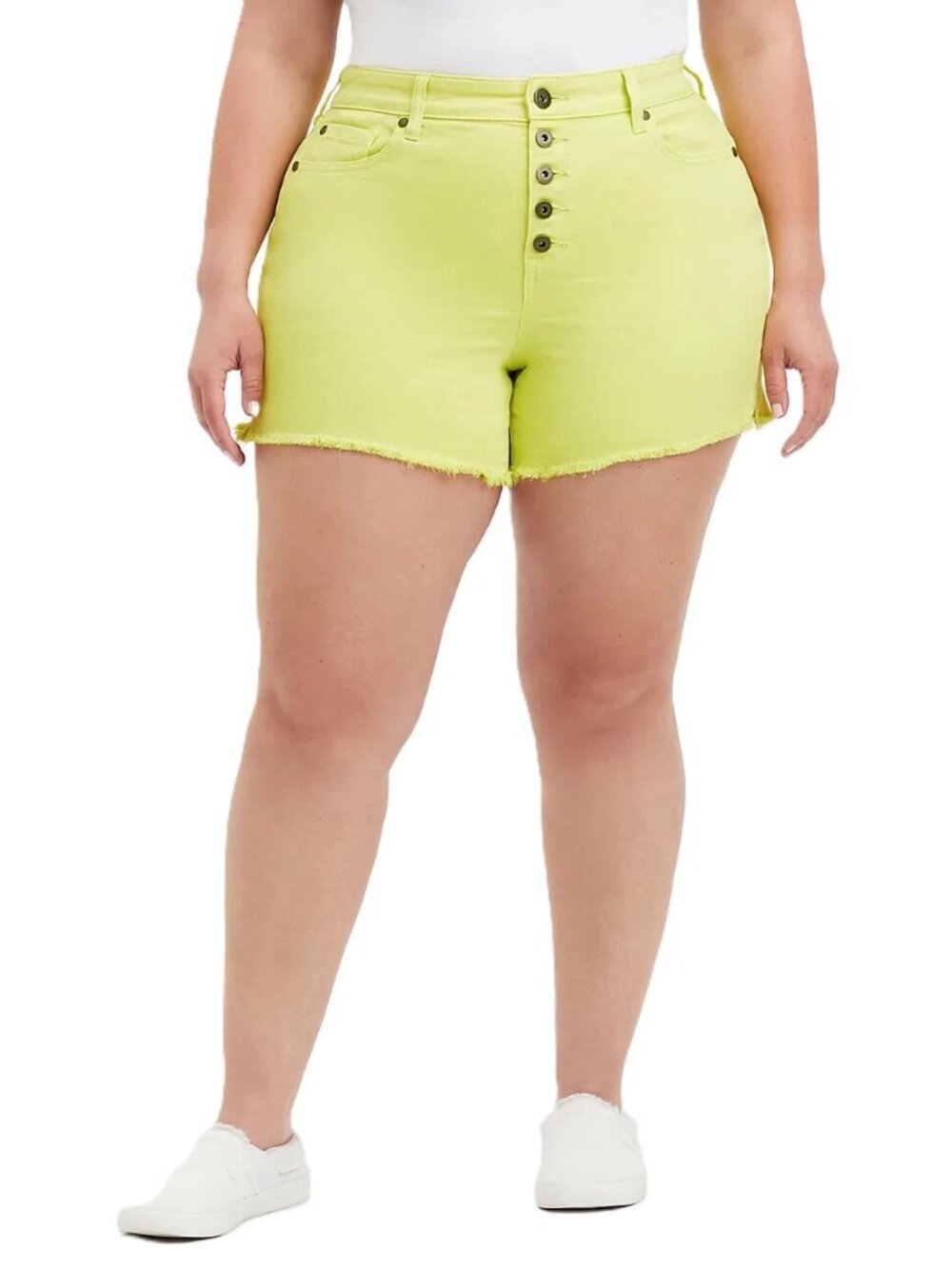 torrid Neon Lime High-Rise Button-Fly Jean Shorts